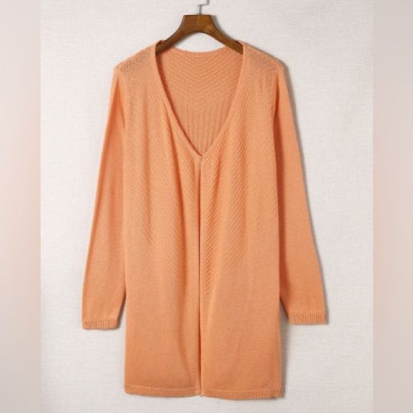Boutique Brand Ribbed Open Front Knit Cardigan Orange 💗 - Picture 9 of 14